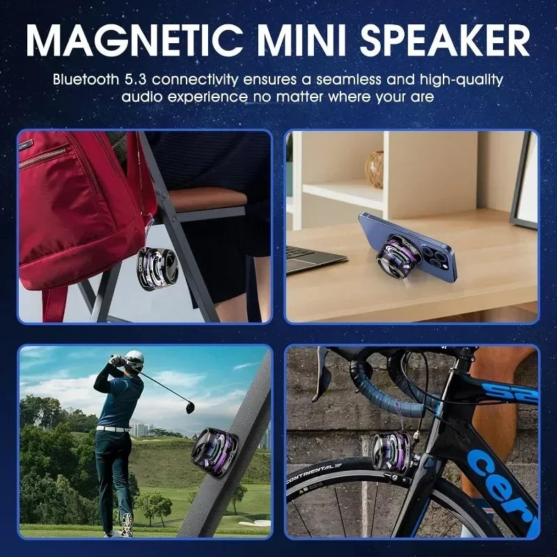 Outdoor Magnetic Bluetooth Speaker Wireless Portable Mini Travel Stereo Speaker with RGB Color Light and Phone Holder
