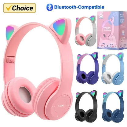 Wireless Headphone Flash Light Cute Cat Ears Fone with Mic Control LED Stereo Music Helmet Phone Bluetooth Headset Gift