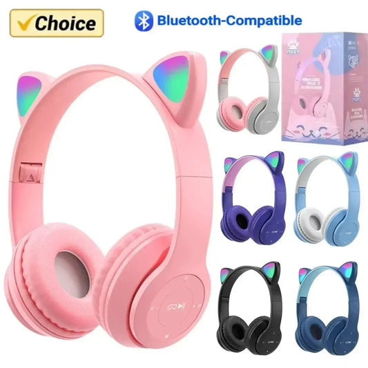 Wireless Headphone Flash Light Cute Cat Ears Fone with Mic Control LED Stereo Music Helmet Phone Bluetooth Headset Gift