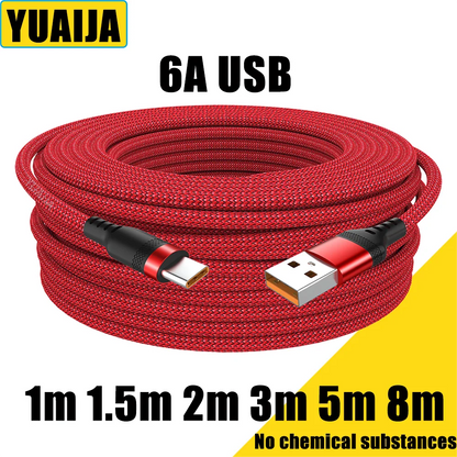 USB to Type C Extended 5-Meter USB C 6A Universal Super Fast - Charging Data Cable Suitable For Iphone,Huawei,Xiaomi,Samsung,Consoles And Tablets.
